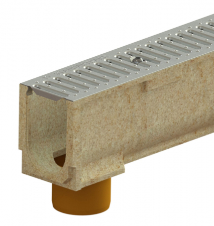 Tevi, fitinguri, robineti si accesorii - Kit rigola din polimerbeton seria model BASE, LN100 Hext.182 gratar otel zincat A15 iesire verticala D.110 1000x138x182 - Vodaland gama Drain