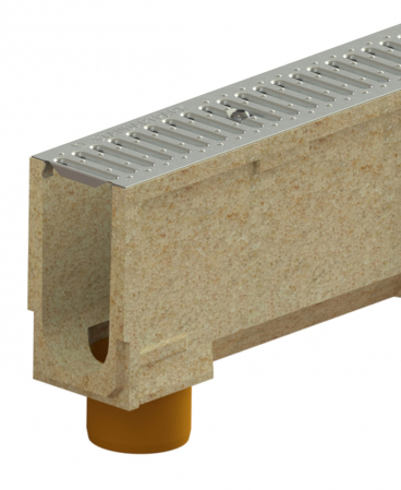 Kit-uri rigole - Kit rigola din polimerbeton seria model BASE, LN100 Hext.252 gratar otel zincat A15 iesire verticala D.110 1000x138x252 - Vodaland gama Drain
