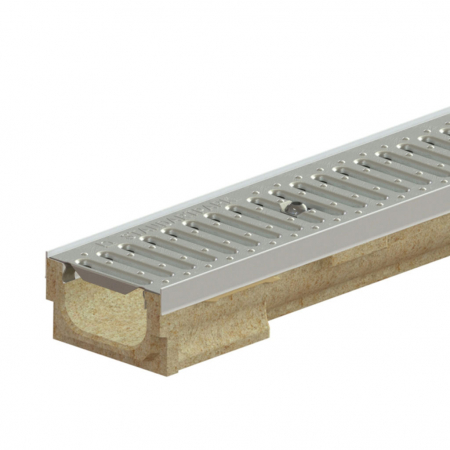Kit-uri rigole - Kit rigola din polimerbeton seria model BASE, LN100 Hext.87 gatar otel zincat A15 muchii otel zincat 1000x138x87 - Vodaland gama Drain