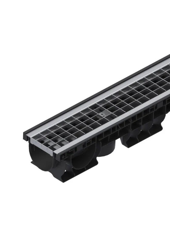 Tevi, fitinguri, robineti si accesorii - Kit rigola din polipropilena model BASE, LN100 Hext.120 gratar otel zincat grila A15+ 1000x156x120 - Vodaland gama Drain