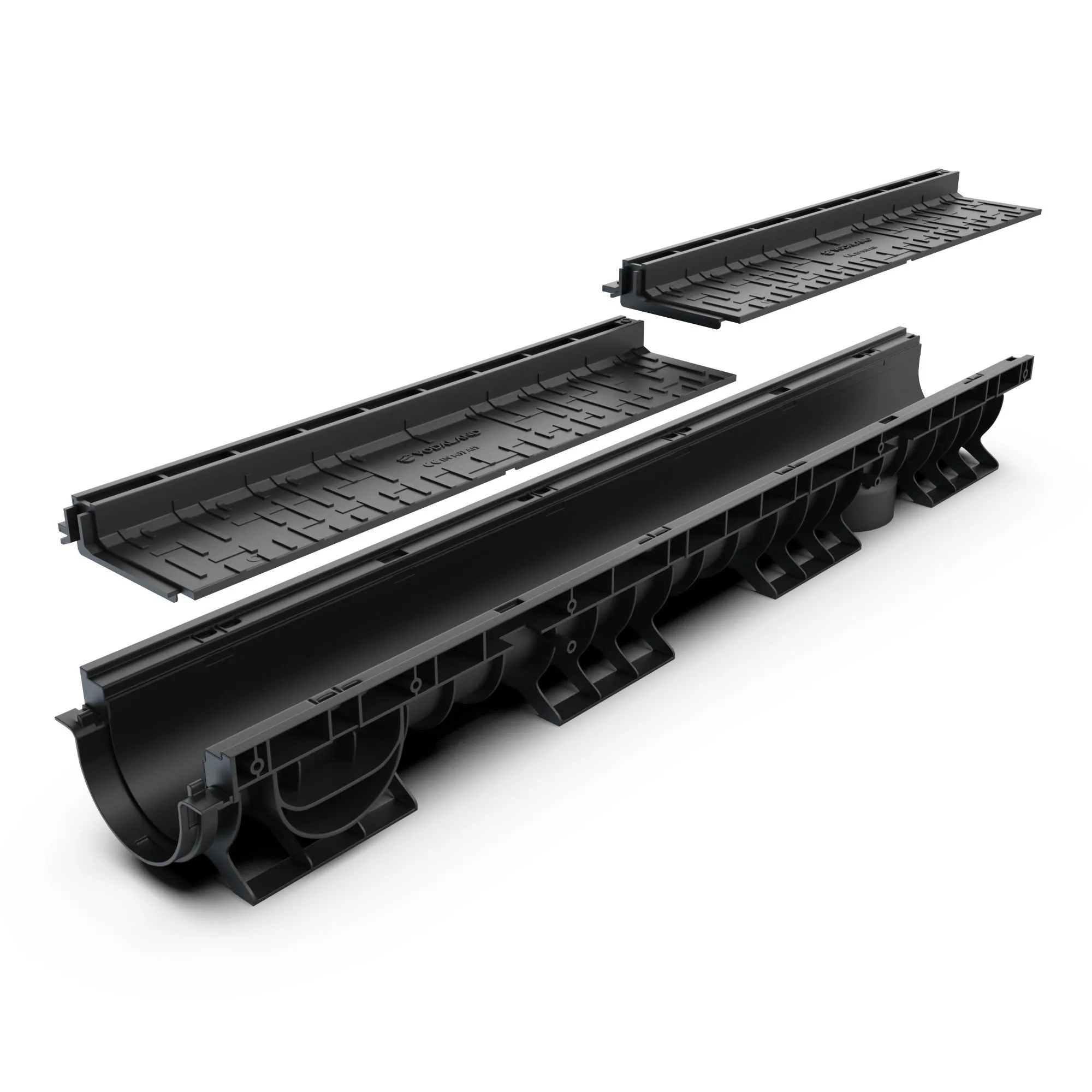 Instalatii de apa si canalizare - Kit rigola PP BASE LN100 Htot.145 gratar PP BASE tip fanta L H25 A15 1000x156x145 Vodaland gama Drain
