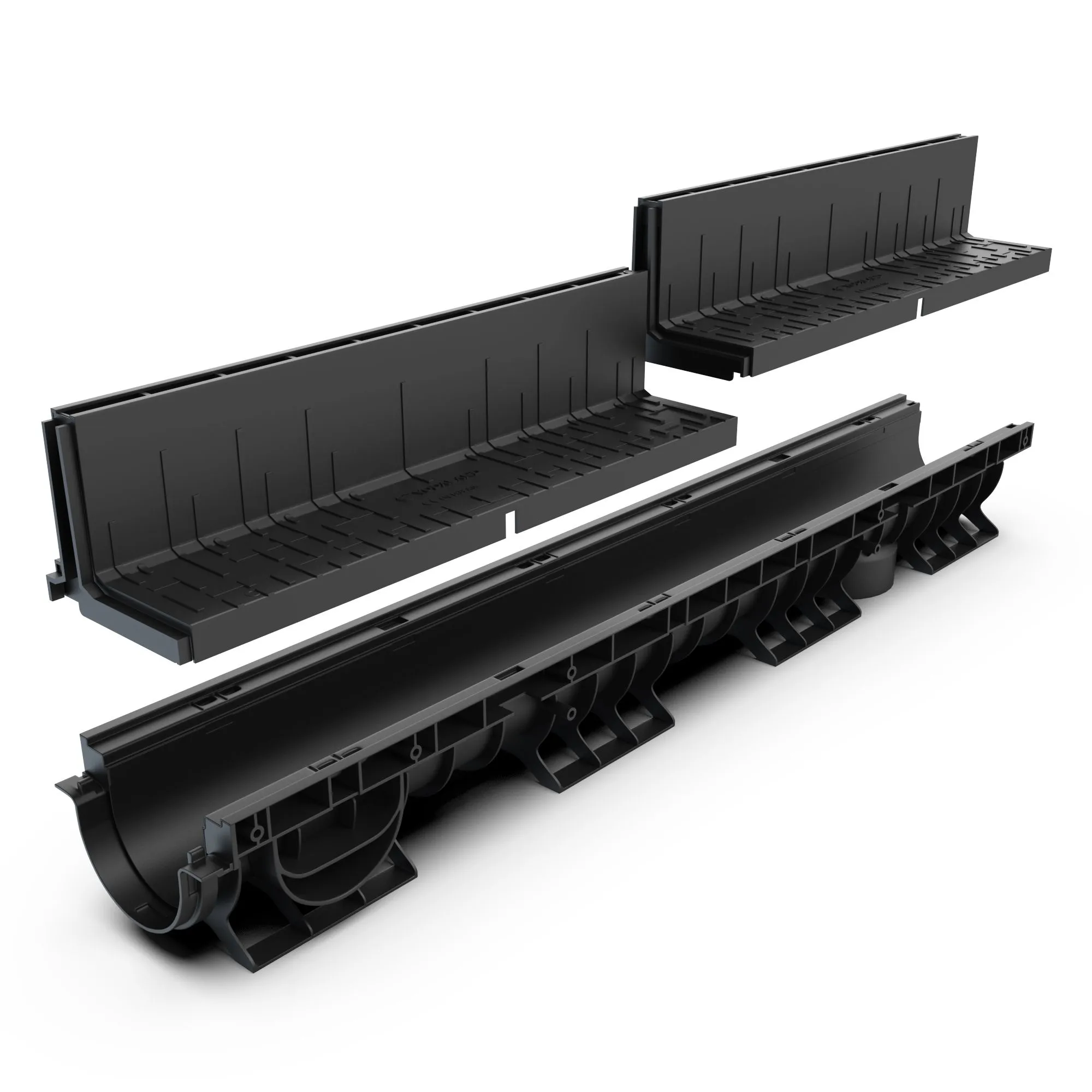 Instalatii de apa si canalizare - Kit rigola PP BASE LN100 Htot.220 gratar PP BASE tip fanta L H100 A15-C250 1000x156x220 Vodaland gama Drain
