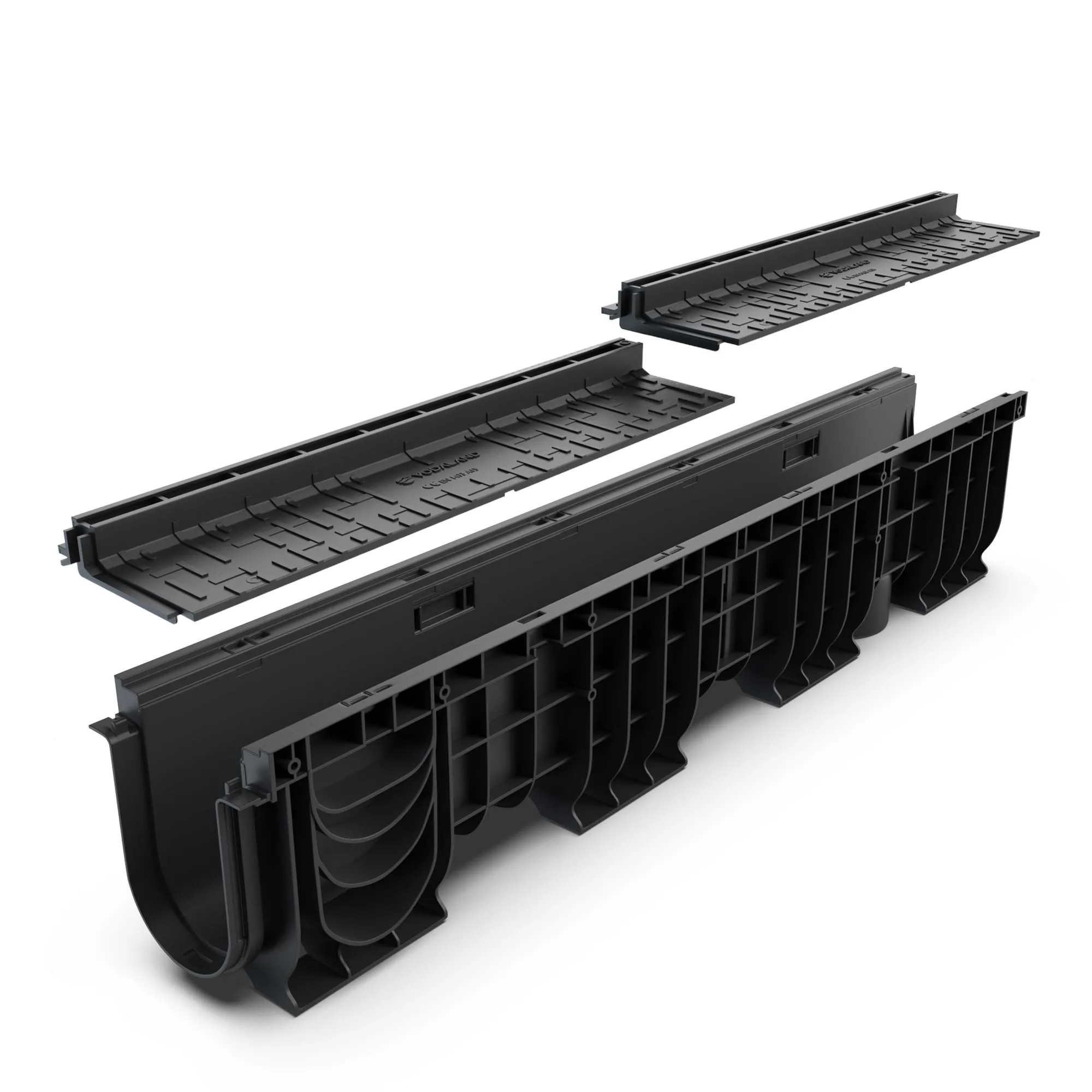 Rigole exterioare si accesorii - Kit rigola PP BASE LN100 Htot.225 gratar PP BASE tip fanta L H25 A15 1000x156x225 Vodaland gama Drain