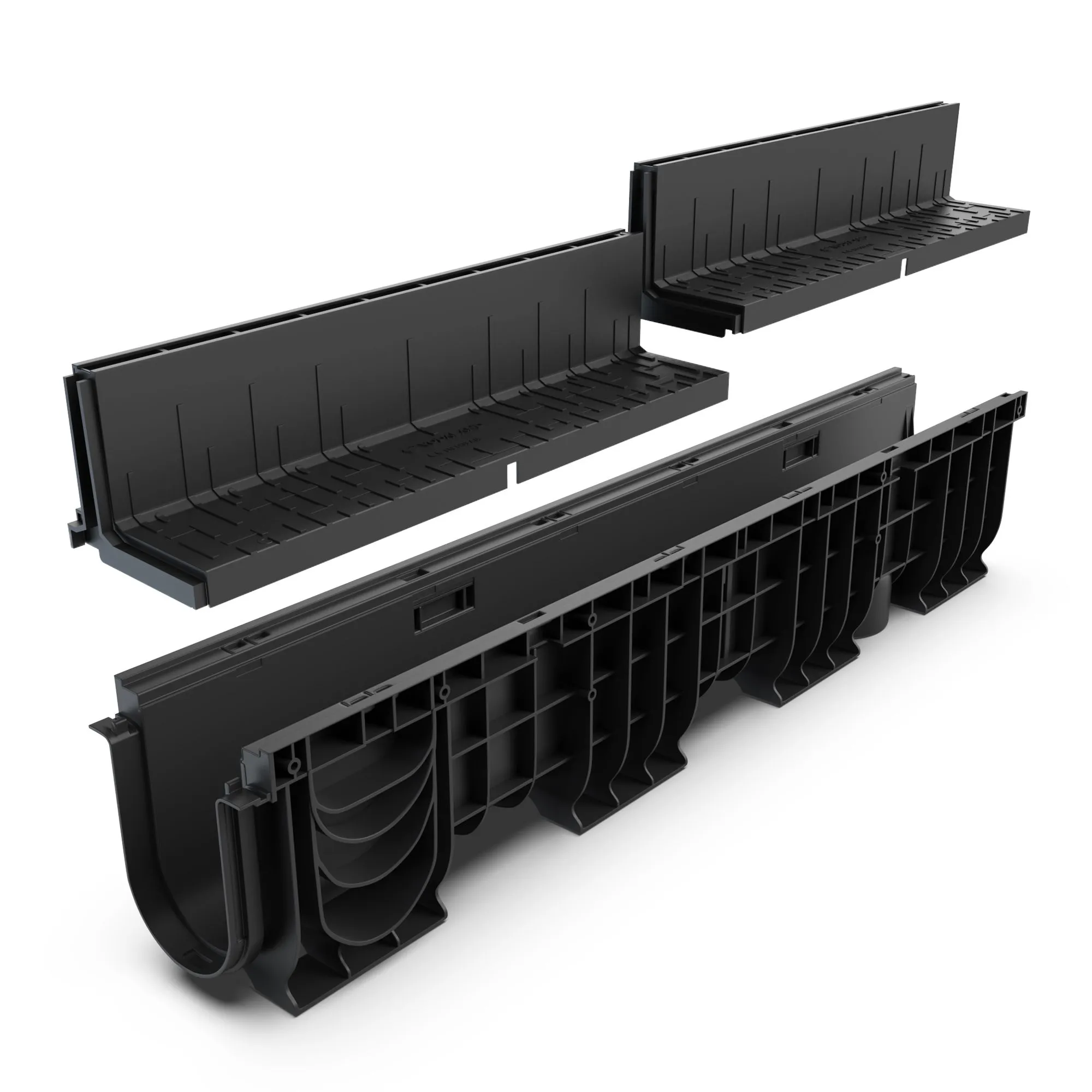 Rigole exterioare si accesorii - Kit rigola PP BASE LN100 Htot.300 gratar PP BASE tip fanta L H100 A15-C250 1000x156x300 Vodaland gama Drain