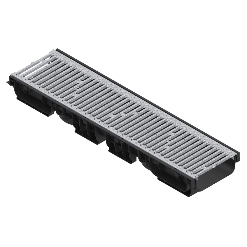 Instalatii de apa si canalizare - Kit rigola PP BASE LN200 Hext.100 gratar otel zincat fante A15 1000x256x100 Vodaland gama Drain
