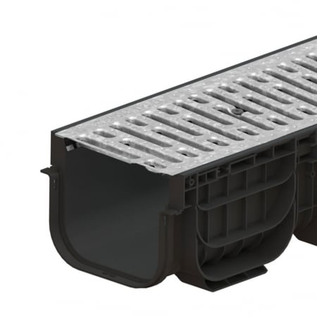 Tevi, fitinguri, robineti si accesorii - Kit rigola din polipropilena model BASE, LN200 Hext.200 gratar otel zincat A15 1000x256x200 - Vodaland gama Drain