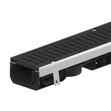 Tevi, fitinguri, robineti si accesorii - Kit rigola din polipropilena PRO LN100 Hext.96 muchii otel zincat gratar din fonta D400 1000х156х96 - Vodaland gama Drain