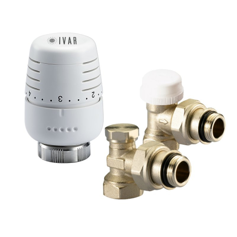 Robineti pentru calorifere - KIT Robineti radiator IVAR 1/2 - 1/2 unghi cu cap termostatic