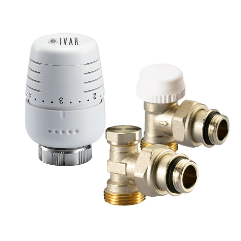 Robineti pentru calorifere - KIT Robineti radiator Ivar 1/2 - EK unghi cu cap termostatic