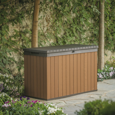 Casa si gradina - Cufar depozitare exterior de gradina pentru perne si unelte cu capac material polipropilena maro Keter Darwin rezistenta UV 662 L