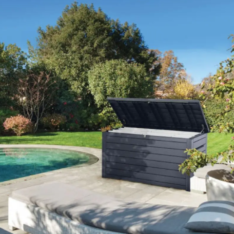 Casa si gradina - Lada depozitare perne gradina terasa pentru jucarii si unelte cu capac material polipropilena culoare antracit Keter Ontario 850 L manere 147x83x86 cm