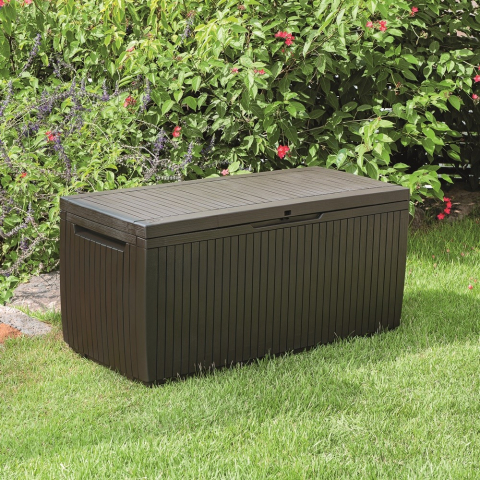 Casa si gradina - Cutie de depozitare pe terasa pentru unelte si perne cu capac material polipropilena maro Keter Springwood 305 L