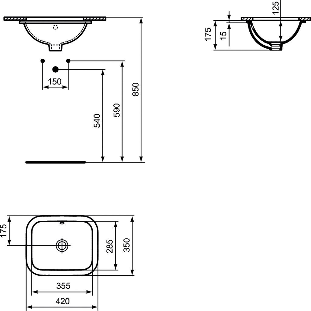 Lavoar dreptunghiular pentru montaj sub blat latime 42 cm Ideal Standard gama Connect [1]