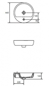 Lavoar pentru blat, A=44 x H=10 x L=44 cm., Cersanit Caspia 44 RING [2]