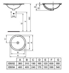 Lavoar rotund pentru montaj sub blat latime 48 cm Ideal Standard gama Connect [2]