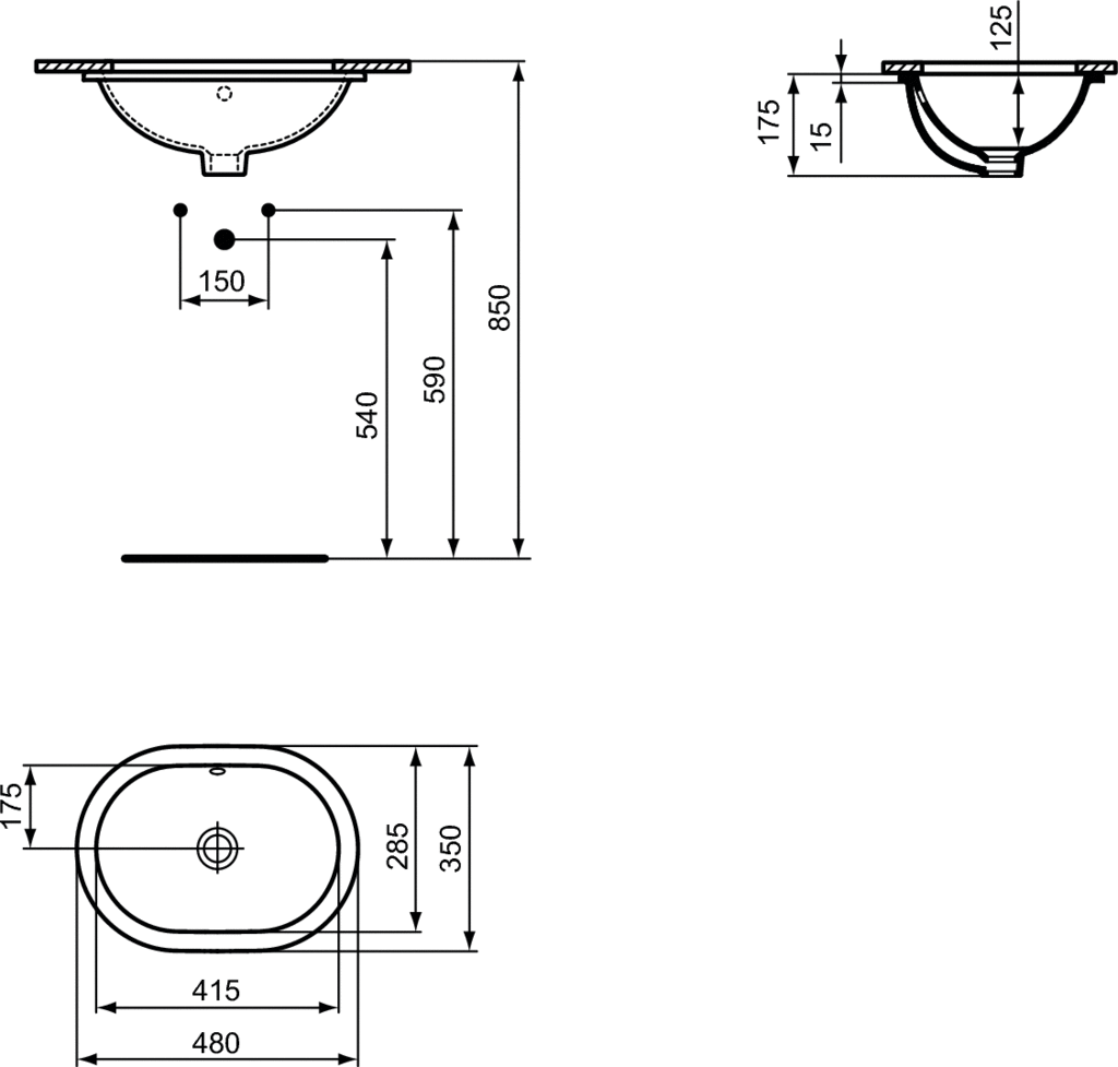 Lavoar oval pentru montaj sub blat latime 48 cm Ideal Standard gama Connect [1]