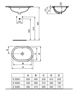 Lavoar oval pentru montaj sub blat latime 48 cm Ideal Standard gama Connect [2]