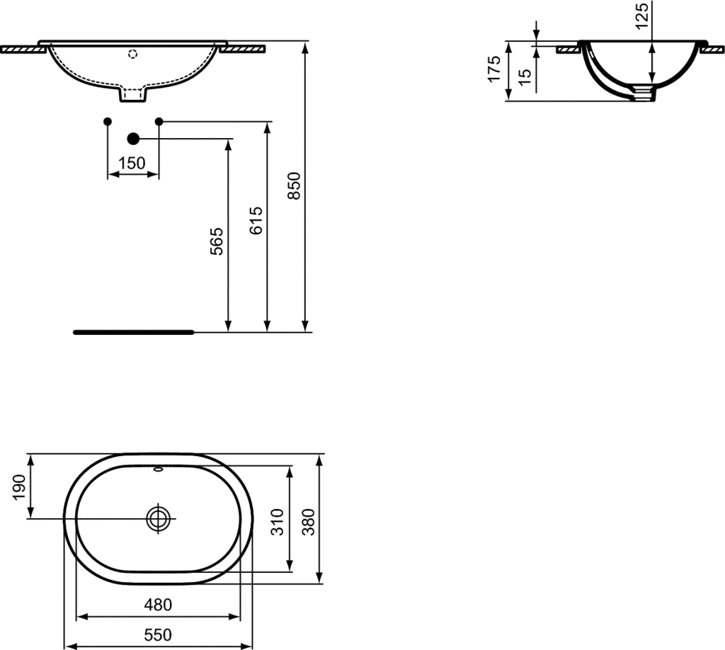 Lavoar oval pentru montaj sub blat latime 55 cm Ideal Standard gama Connect [1]