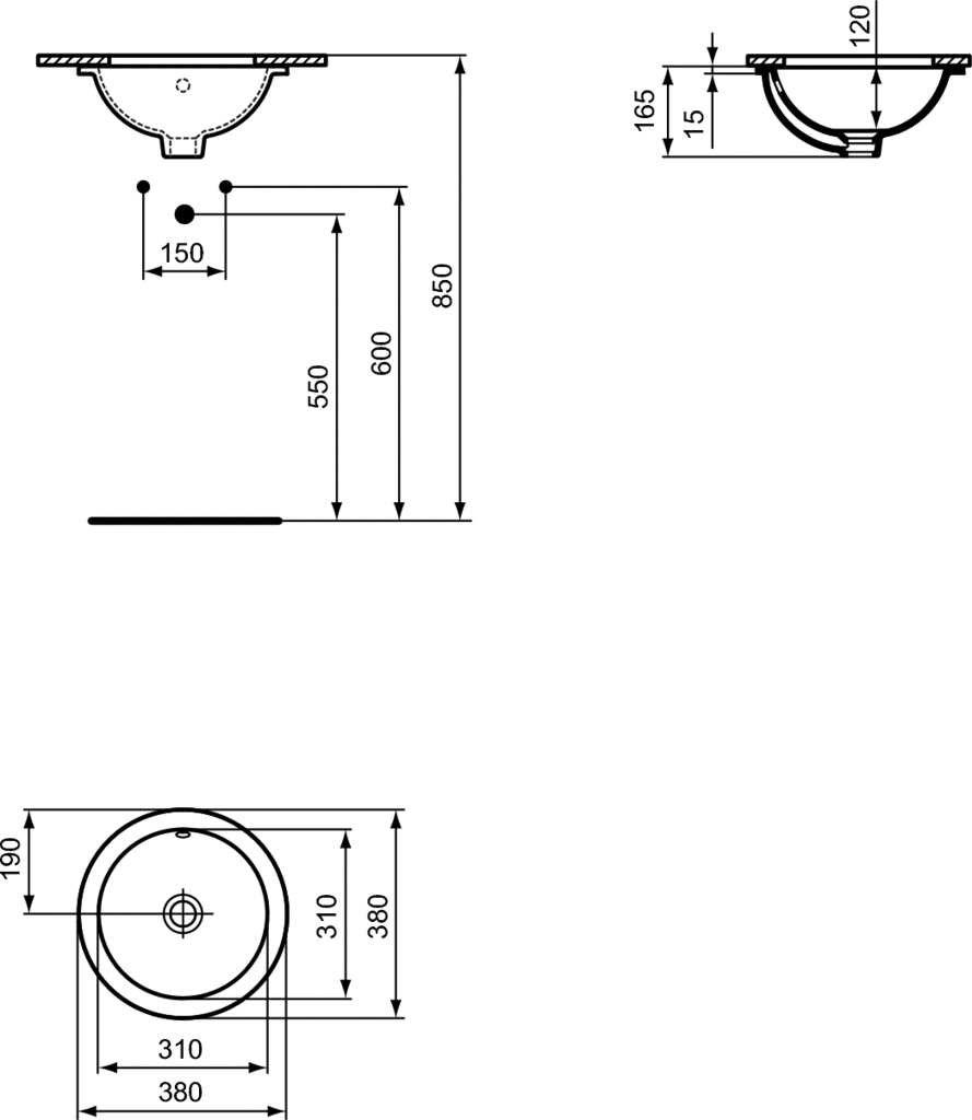 Lavoar rotund pentru montaj sub blat latime 38 cm Ideal Standard gama Connect [1]