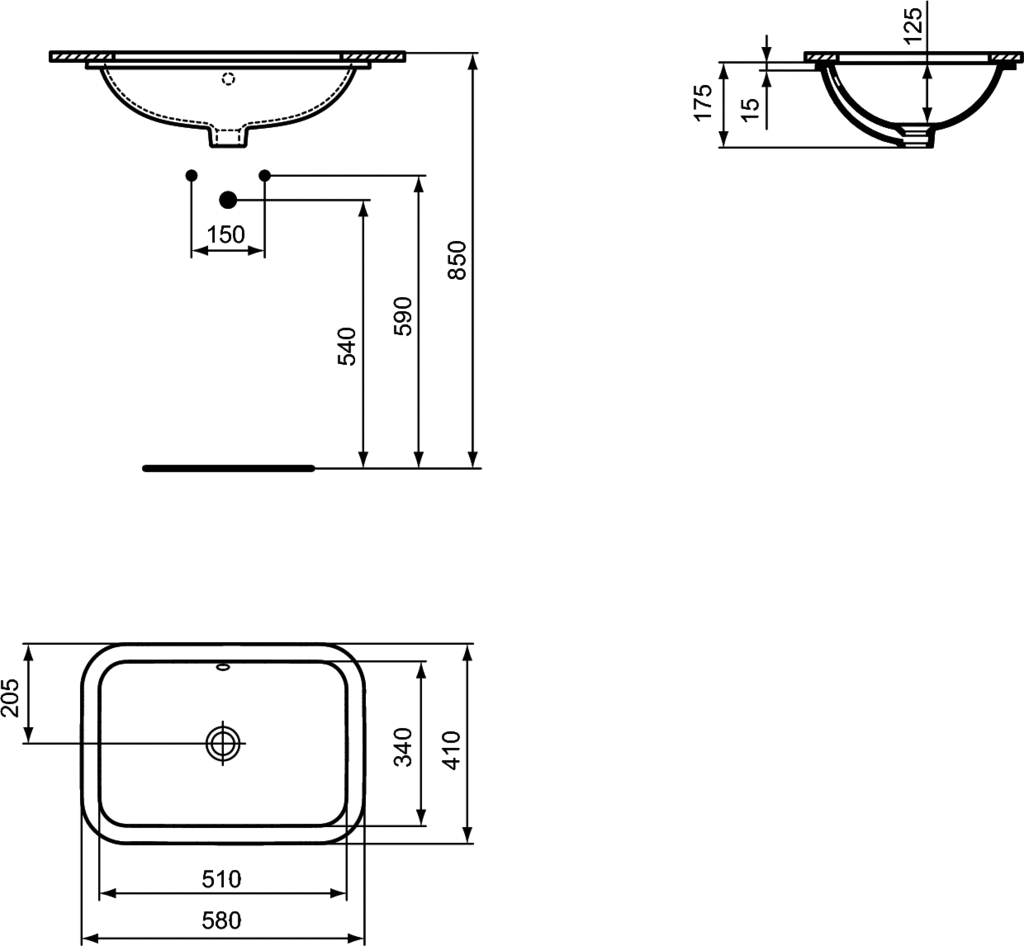 Lavoar dreptunghiular pentru montaj sub blat latime 58 cm Ideal Standard gama Connect [1]