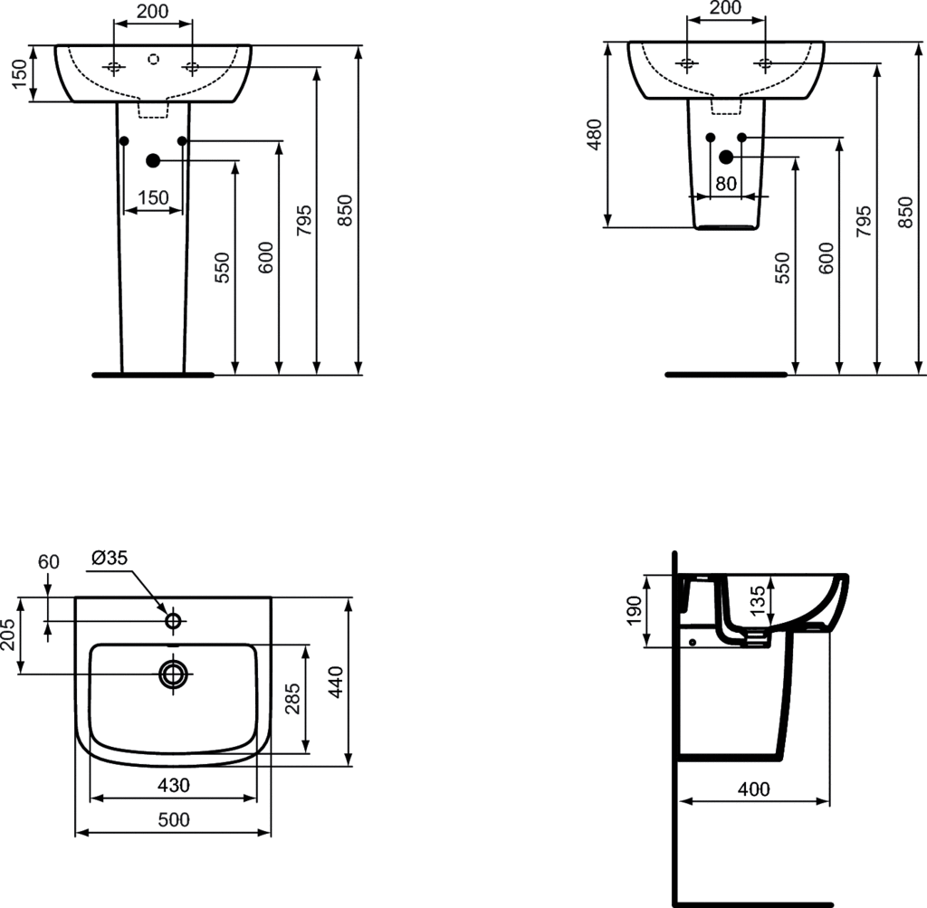 Lavoar suspendat A=36 x H=17 x L=40 cm Ideal Standard gama Tempo 40 [2]