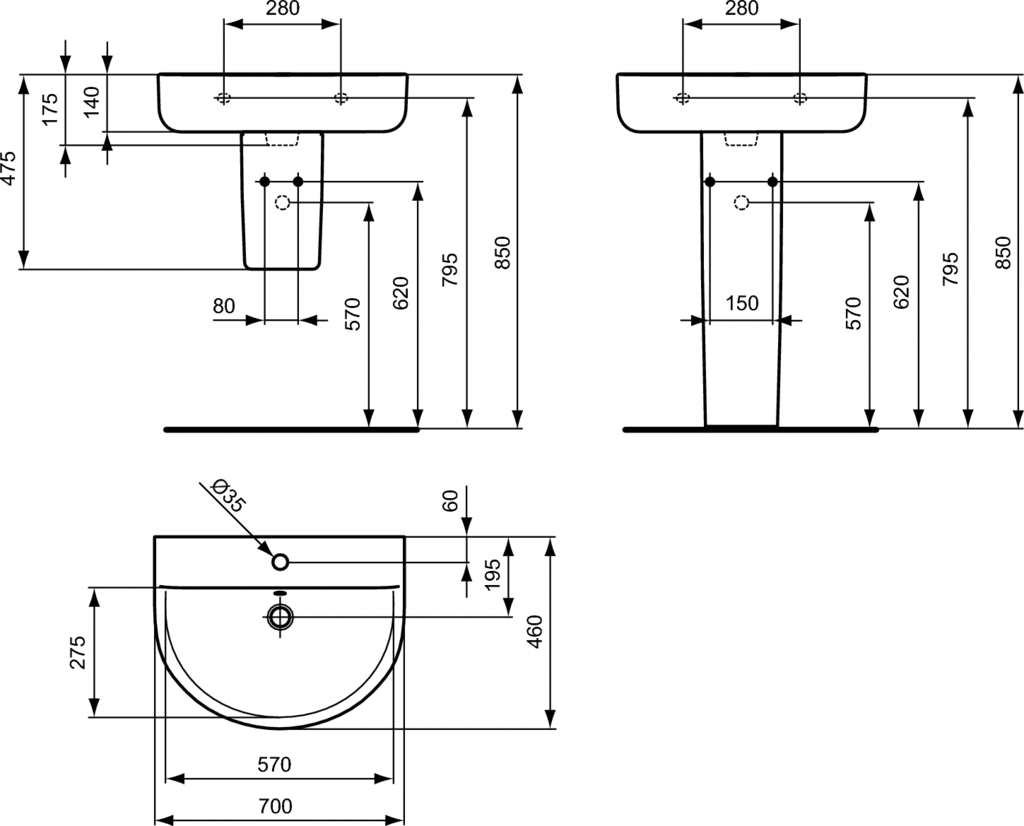 Lavoar suspendat A=46 x H=17,5 x L=70 cm Ideal Standard gama Connect Arc 70 [1]
