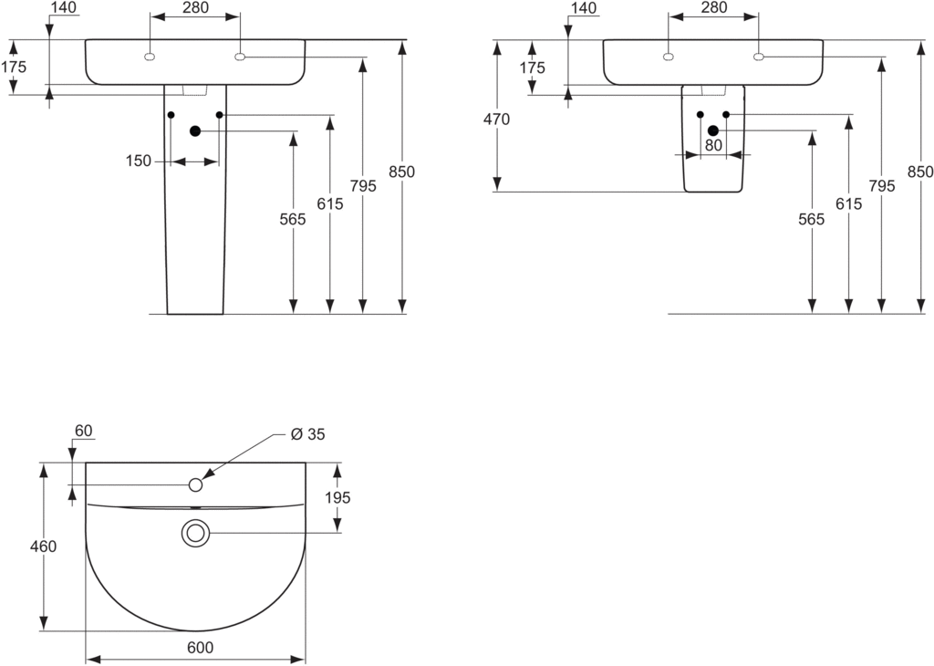 Lavoar suspendat A=46 x H=17,5 x L=60 cm Ideal Standard gama Connect Arc 60 [1]