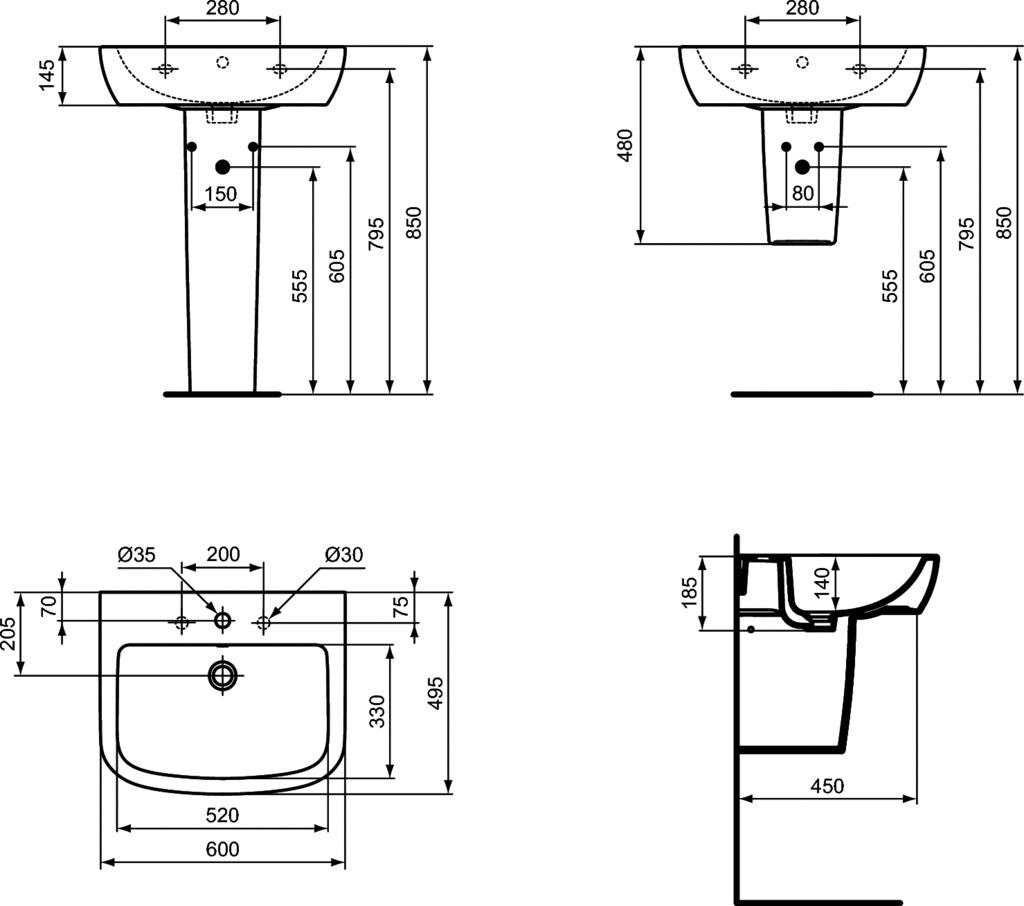 Lavoar suspendat A=49,5 x H=18,5 x L=60 cm Ideal Standard gama Tempo 60 [1]