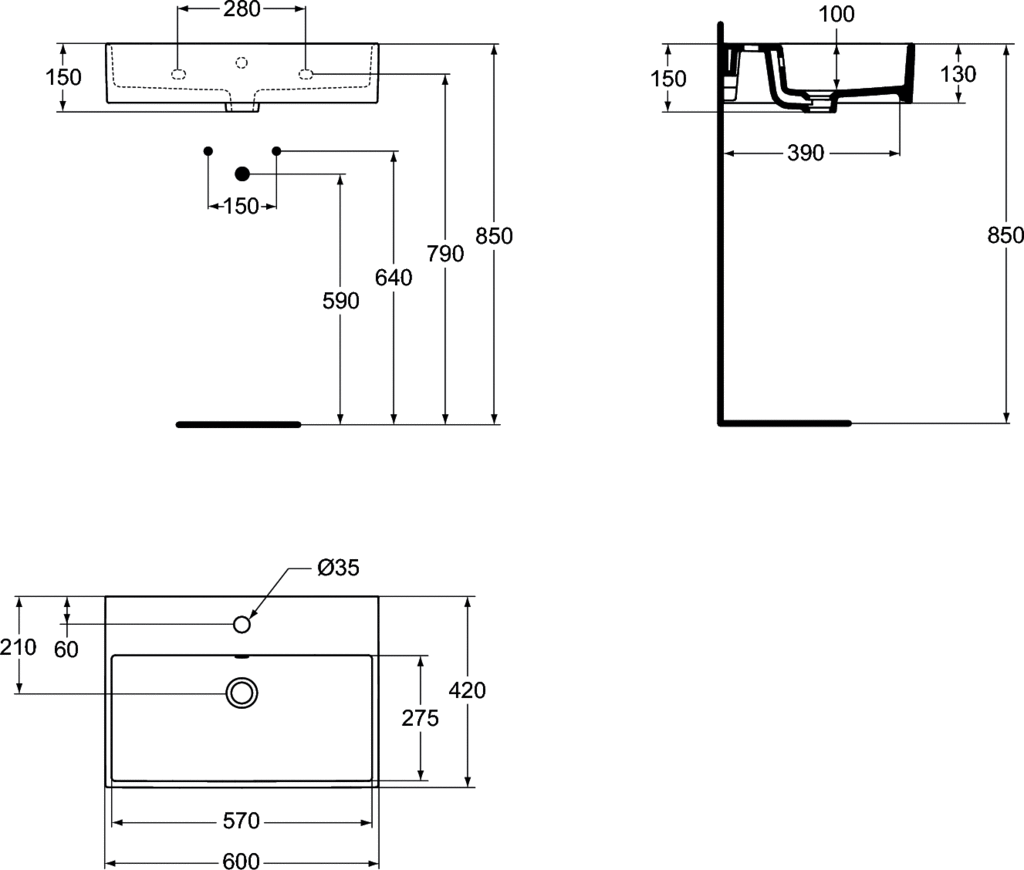 Lavoar pentru mobilier A=42 x H=15 x L=60 cm Ideal Standard gama Strada 60 [1]