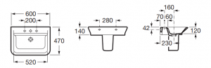 Lavoar suspendat din portelan, 600 x 470 x 140 mm., Roca The Gap Original [8]