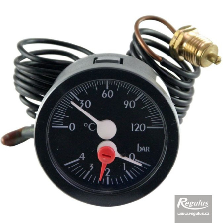 Manometre, presostate si termostate - Termomanometru, 0-120 grC, 4 bari, capilar 1m, d=57.5 mm, negru
