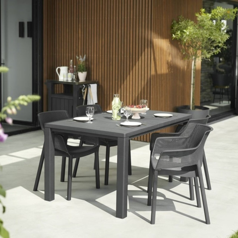 Casa si gradina - Masa de gradina polipropilena Keter neagra pentru intalniri de familie finisaj imitatie de lemn Julie 4 persoane dimensiuni 147 x 90 x 74.5 cm