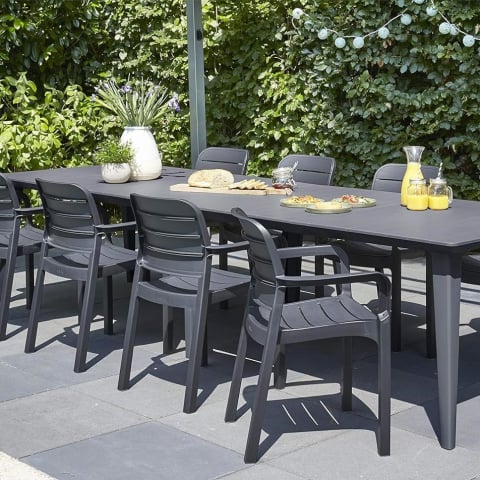 Casa si gradina - Masa de gradina grafit polipropilena Keter pentru servirea bauturilor si preparatelor 8-10 persoane finisaj mat Lima 313 x 98 x 74 cm