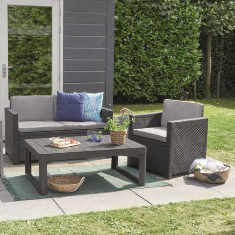 Masuta de gradina exterior material polipropilena Keter extensibila utilizare pentru a servi masa gri Lyon dimensiuni 40/66 x 116 x 71.5 cm [5]