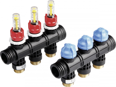 Distribuitoare cu debitmetre - Element intermediar TECEfloor SLQ din plastic, 2 cai x 3/4"x1" pentru realizare distribuitor