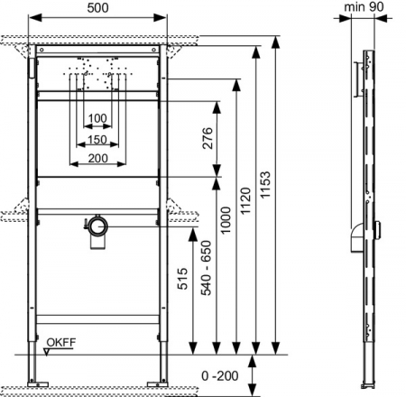 Modul lavoar TECEprofil cu placa furnir, l = 500 mm, H1120 mm [1]