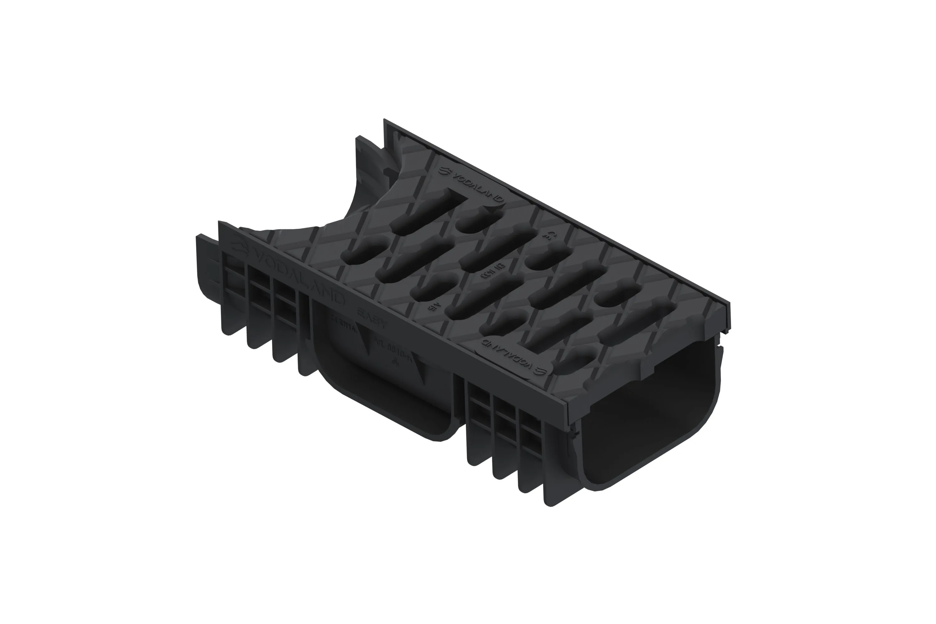 Instalatii de apa si canalizare - Modul R3 Rigola PP EASY 2 rotativa LN100 Hext.75 gratar PP negru A15 iesire 300x125x75 Vodaland gama Drain