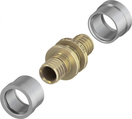 Accesorii incalzire in pardoseala - Niplu alama TECEfloor SLQ cu mansoane nichelate pentru tevi PE-Xc si PE-RT, Ø20x 20 mm.