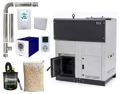 Cazane pe peleti - Pachet centrala pe peleti Termax ECO GRI 35 kW cu KOPH 700 W si kit evacuare