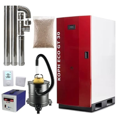 Cazane pe peleti - Pachet centrala termica cu peleti KOPH GT 30 kW, pompa de circulatie, vas de expansiune, supapa de siguranta, display electronic