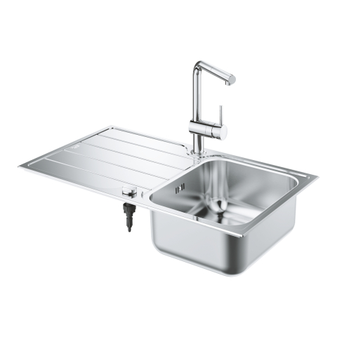 Pachet chiuveta de bucatarie Grohe Minta, 860 x 500 mm, montare pe blat, reversibila, baterie inalta, 3/8'', tip L, dus extractabil, crom [1]