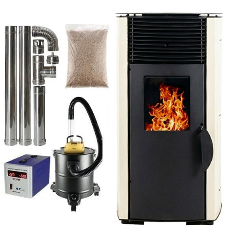Termoseminee, seminee si sobe - Pachet soba pe peleti KOPH PD 10 kW, cu aer cald, buncar peleti 12 kg, 60 mp, Crem