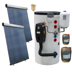 Pachete panouri solare cu tuburi vidate - Pachet solar, 40 tuburi vidate, boiler bivalent de 300 litri, Heat Pipe Panosol C205
