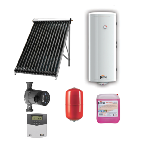 Panouri solare si fotovoltaice - Pachet solar Ferroli Ecotube New BASIC 1 panou x 20 tuburi, boiler Ecounit DW 150 litri cu 2 serpentine, pompa circulatie, controler WiFi, antigel solar, vas expansiune 24 litri