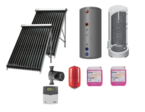 Panouri solare si fotovoltaice - Pachet solar Ferroli Ecotube New BASIC 2 panouri x 20 tuburi, boiler Ecounit 300 litri cu 2 serpentine, grup circulatie, controler WiFi, antigel solar, vas expansiune 24 litri