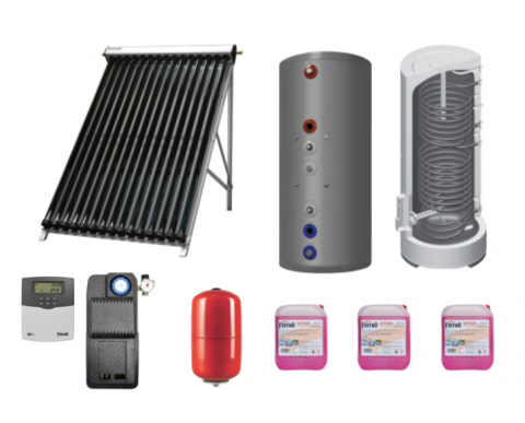 Pachete complete panouri solare - Pachet solar Ferroli Ecotube New CONFORT 1 panou x 25 tuburi, boiler Ecounit 200 litri cu 2 serpentine, grup circulatie, controler WiFi, antigel solar, vas expansiune 35 litri