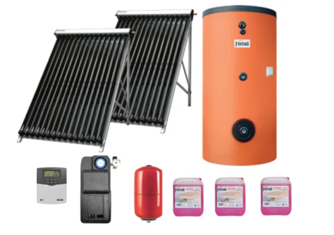 Panouri solare si fotovoltaice - Pachet solar Ferroli Ecotube New CONFORT 2 panouri x 25 tuburi, boiler Ecounit 500 litri cu 2 serpentine, grup circulatie, controler WiFi, antigel solar, vas expansiune 50 litri