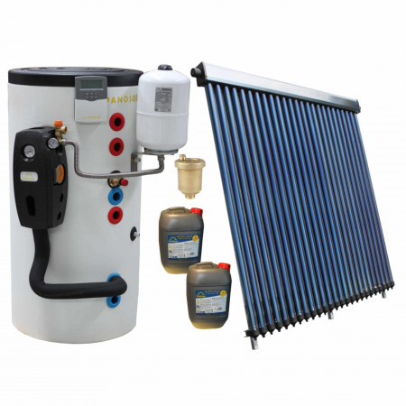 Pachete panouri solare cu tuburi vidate - Pachet solar, 25 tuburi vidate, boiler bivalent de 200 litri, Heat Pipe Panosol C204