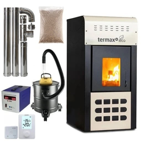 Termoseminee si sobe pe peleti - Pachet termosemineu cu peleti Termax Kamin ECO 25 kW crem si accesorii