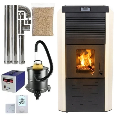 Incalzire - Pachet termosemineu pe peleti Termax Kamin ECO 30 kW crem cu accesorii